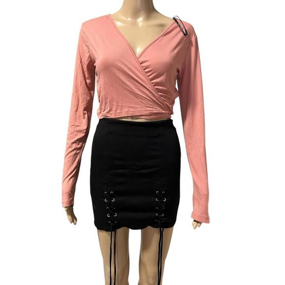 Chic Pink Wrap Crop Top - Picture 1 of 5